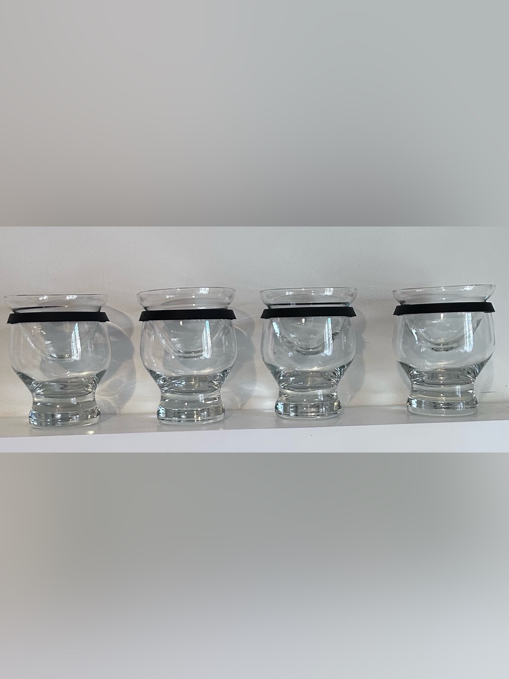 Clear Glass Shrimp Cocktail Bowls with Black Band Accent - Set of 4